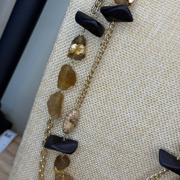 Gold-Tone Multi-Strand Necklace W/ Brown & Black Beads Chunky Design Fashion Jew - Picture 11 of 16